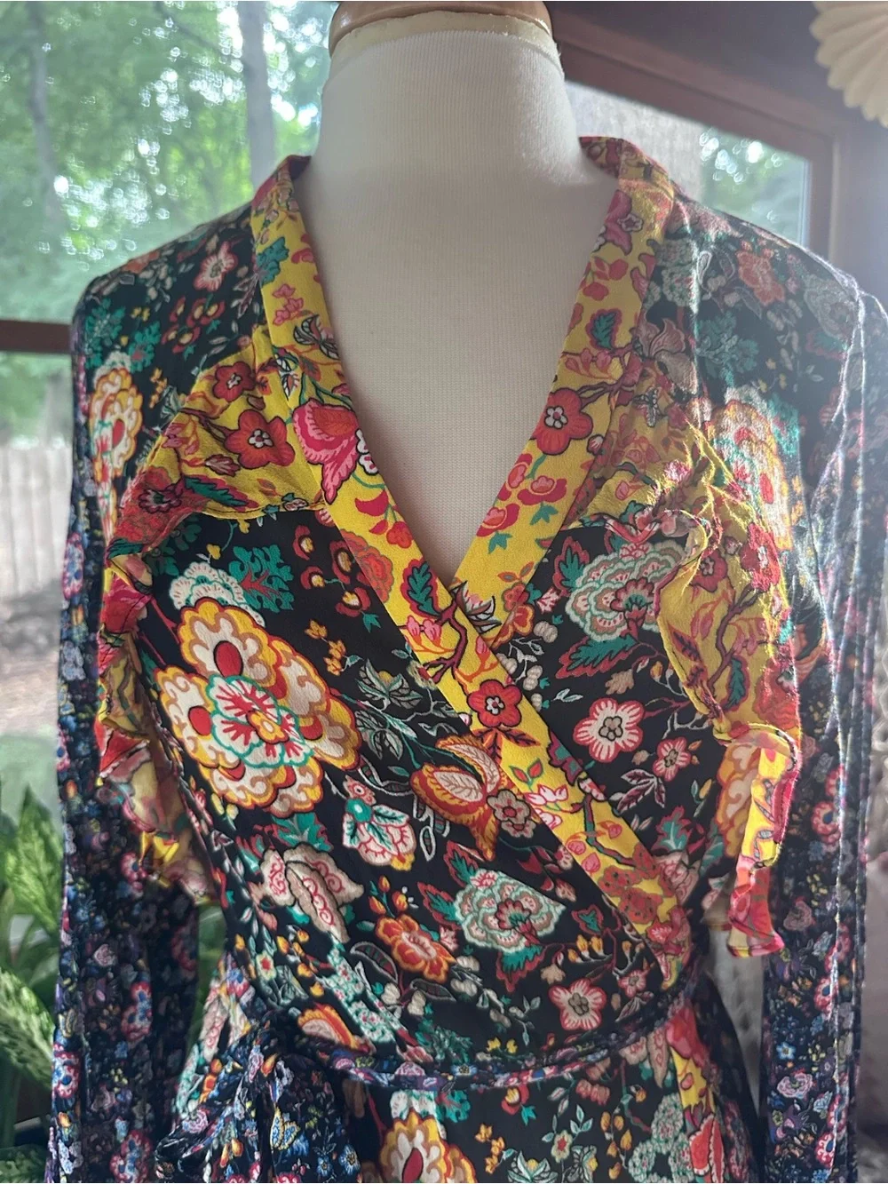 Frame mixed Floral Maxi wrap Dress with Multicolor Accents